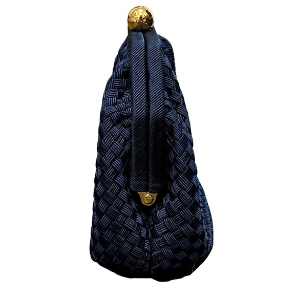 Vintage Vanessa Navy Woven Satin Evening Bag with Gold Clasp - Picture 2 of 7